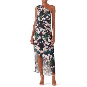 Slate & Willow Women's Maxi Dress Black Hudson Floral One-Shoulder Sz 4